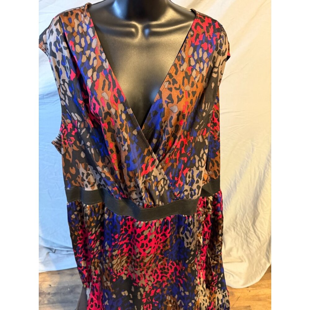 Boho Baddie Animal Print Vibrant Women’s Plus 3X V-neck Dress Mobwife Sleeveless